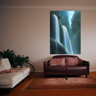 Wasserfall im Wald   AI Art Poster