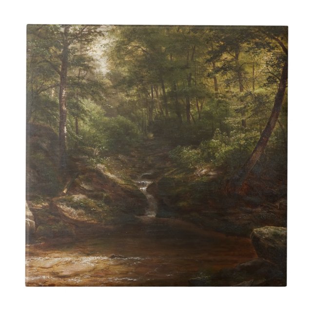 Wasserfall im Wald - George Hetzel Fliese (Vorderseite)