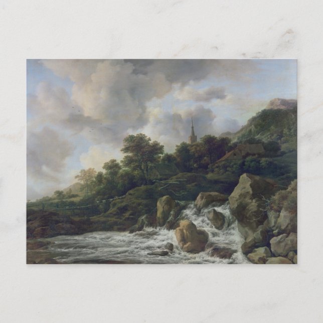 Wasserfall in der Nähe eines Dorfes, 1665-70 Postkarte (Vorderseite)