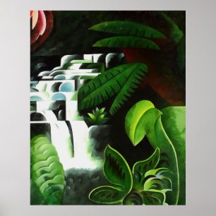 Wasserfall in dichten Wäldern im Stil geometrische Poster