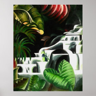 Wasserfall in dichten Wäldern im Stil geometrische Poster