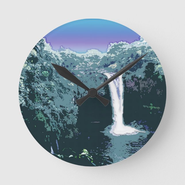 Wasserfall in digitaler Kunst Runde Wanduhr (Vorderseite)