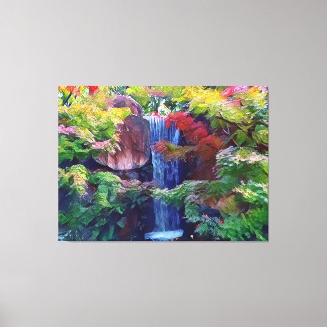 Wasserfall in einem japanischen Garten Leinwanddruck (Vorderseite)