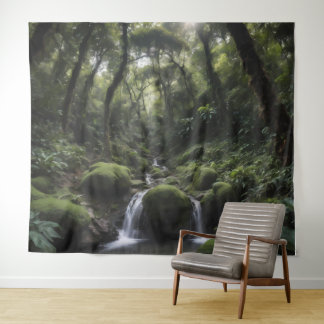 Wasserfall in einem üppigen Regenwald Wandteppich