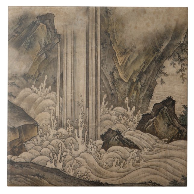 Wasserfall (japanische Landschaftskunst) (Kano Mot Fliese (Vorderseite)