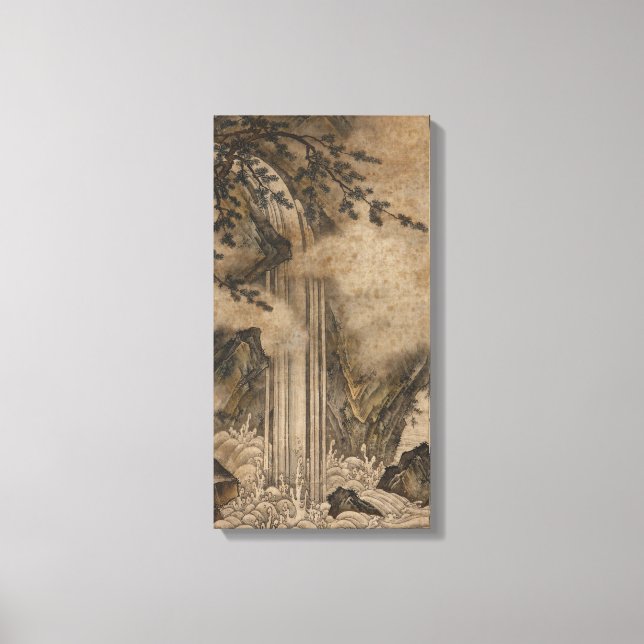 Wasserfall (japanische Landschaftskunst) (Kano Mot Leinwanddruck (Vorderseite)