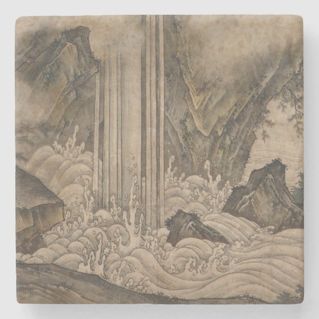 Wasserfall (japanische Landschaftskunst) (Kano Mot Steinuntersetzer (Vorderseite)