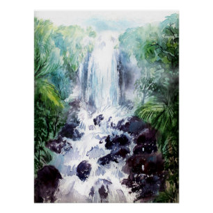 Wasserfall Landschaft Aquarellmauer Dekoration