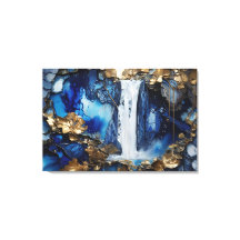 Wasserfall Landschaft Blau & Weiß Premium Malerei