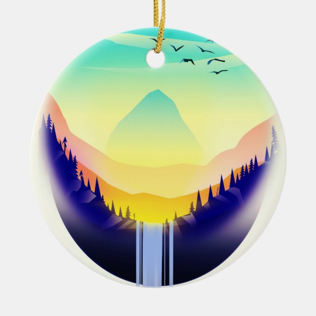 Wasserfall Landschaft Keramik Ornament (Vorne)
