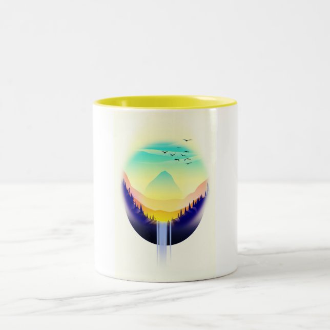 Wasserfall Landschaft Zweifarbige Tasse (Mittel)