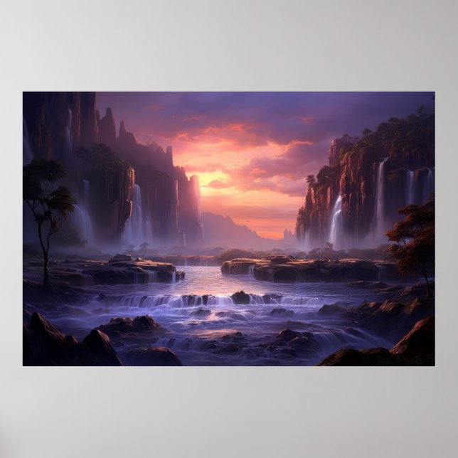 Wasserfall Majestic Schöne Landschaft Poster (Vorne)