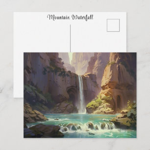 Wasserfall-Malerei Berge Farbiger Wasserstrom Postkarte