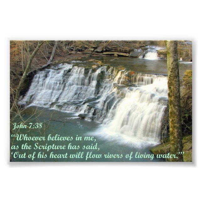 Wasserfall mit John 7:38 Fotodruck (Vorne)