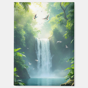 Wasserfall mit Vögeln, die darüber fliegen Magnet