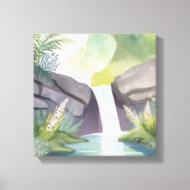 Wasserfall | Natur Wasserfarbenlandschaft Leinwanddruck