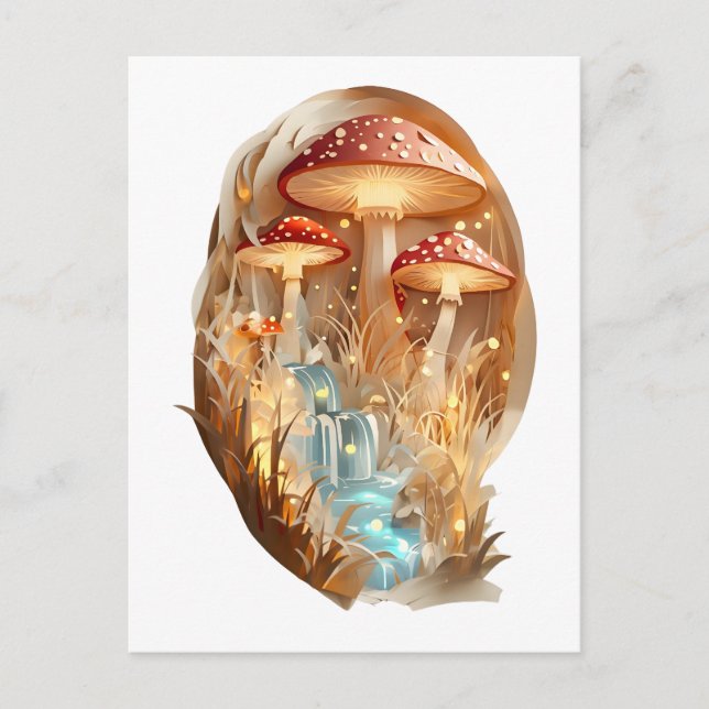 Wasserfall Papercut and Mushrooms Postweg Postkarte (Vorderseite)
