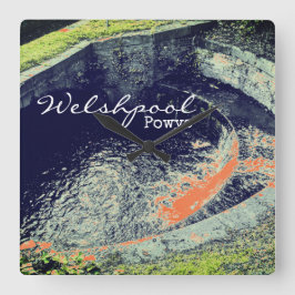Wasserfall & Pool in Welshpool, Powys Quadratische Wanduhr