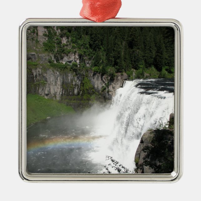 Wasserfall-Regenbogen Silbernes Ornament (Vorne)