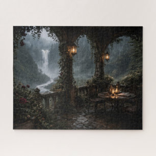 Wasserfall-Terrassenbögen-Gothik-Puzzle