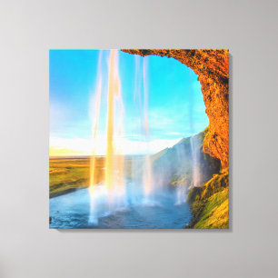 Wasserfall über Felsen Naturfotografie Friedlich Leinwanddruck