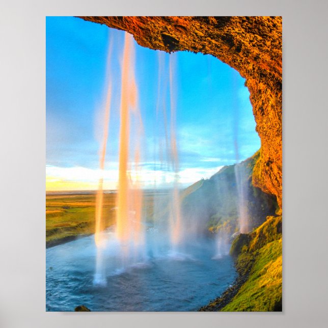 Wasserfall über Felsen Naturfotografie Friedlich Poster (Vorne)