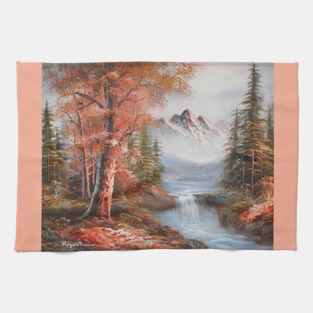 Wasserfall- und Berglandschaft Geschirrtuch (Horizontal)