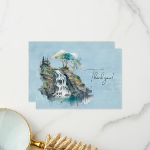 Wasserfall und Brücken Aquarellmalerei Dankeskarte