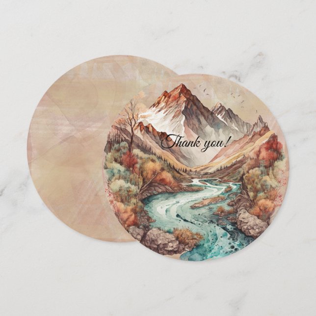 Wasserfall und Gebirge Aquarellbilder Dankeskarte (Vorne/Hinten)