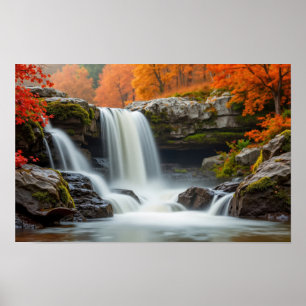 Wasserfall und Herbst Poster