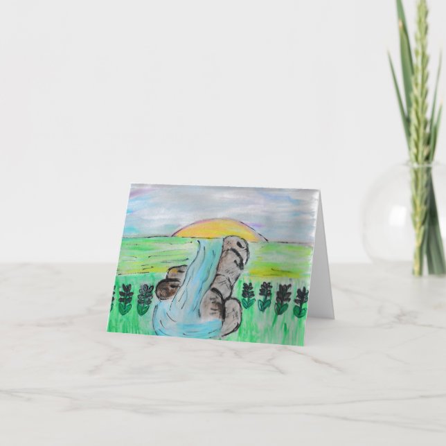 Wasserfall und Lavendel-Blume Dankeskarte (Vorderseite)