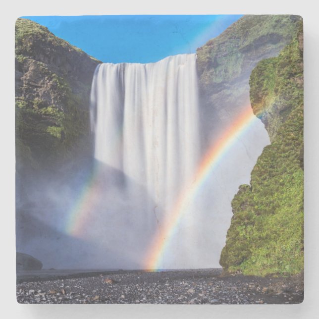 Wasserfall und Regenbogen Steinuntersetzer (Vorderseite)