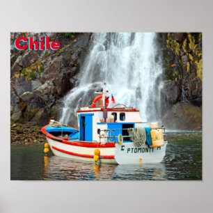 Wasserfall und Schiff, Chile Poster