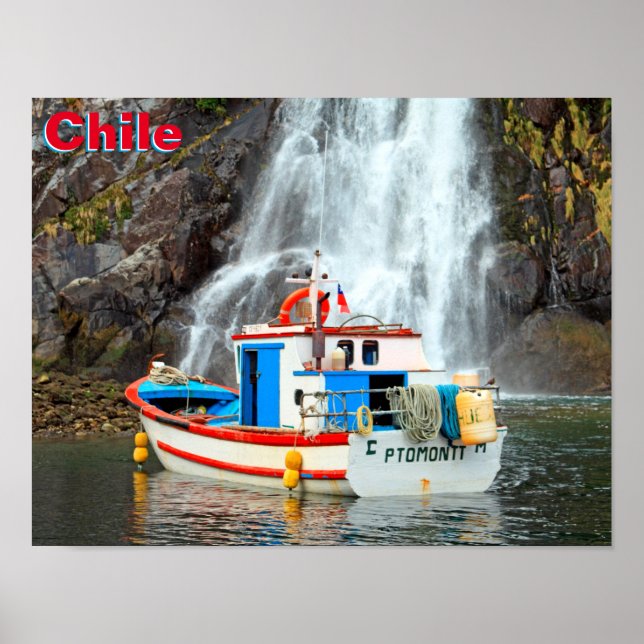 Wasserfall und Schiff, Chile Poster (Vorne)