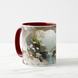 Wasserfall und weiße Blume Keramik Kaffee Tasse ☕