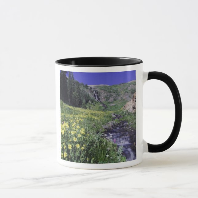Wasserfall und Wildblumen auf Almwiesen, 2 Tasse (Rechts)
