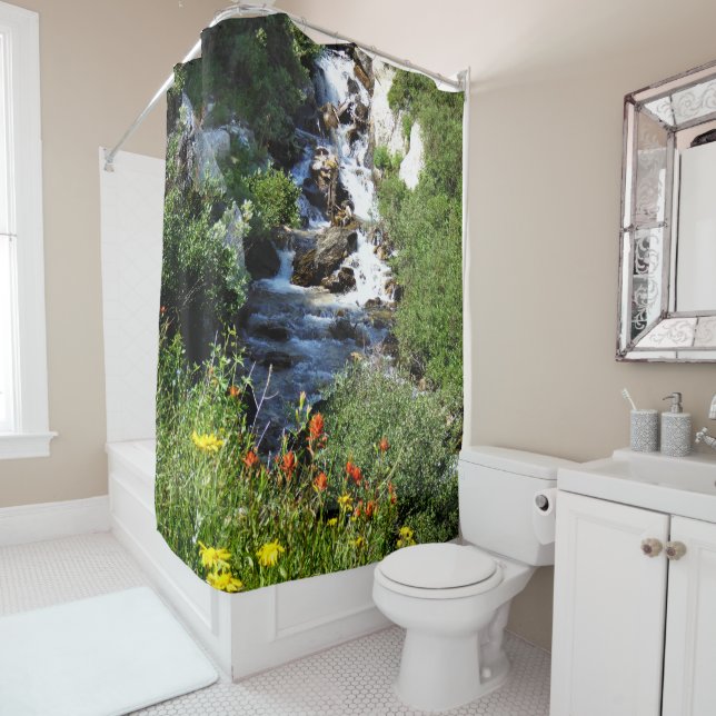 Wasserfall und Wildblumen Kunstdusche Duschvorhang (Beispiel)