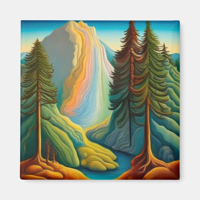 Wasserfall unter Pinienbäumen Magnet (Vorne)