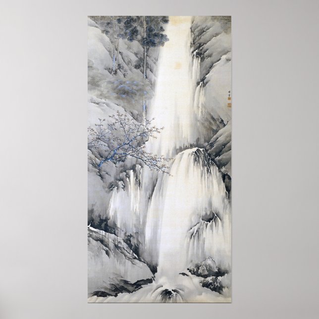 Wasserfall von Chikudo japanische Tintenzeichnung Poster (Vorne)
