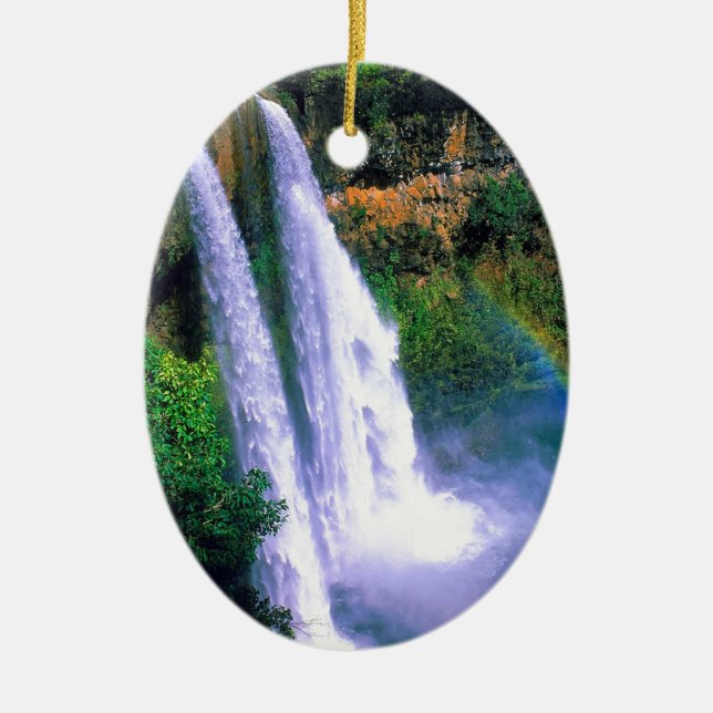Wasserfall Wailua Kauai Hawaii Keramik Ornament (Vorne)