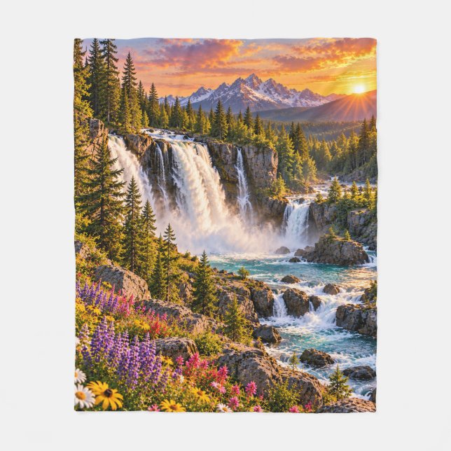 Wasserfall-Wildnis Fleecedecke (Vorderseite)