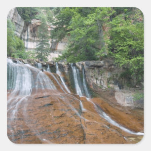 Wasserfall, Zion National Park, Utah, USA Quadratischer Aufkleber