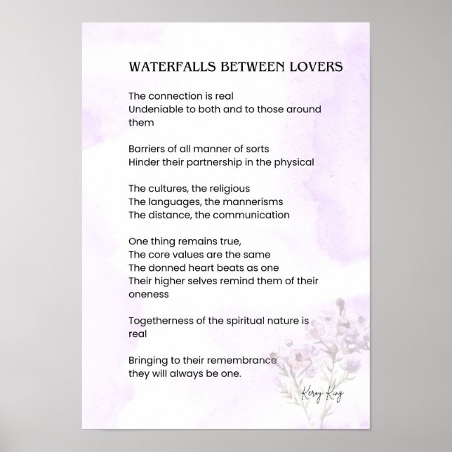 Wasserfall zwischen Liebenden Gedicht aufleben Poster (Vorne)