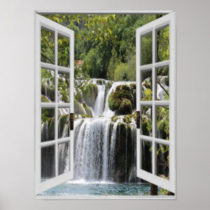 Wasserfallansicht Trompe l'oeil Falsches Fenster Poster