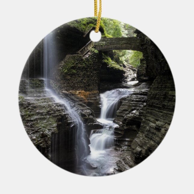 Wasserfälle an Watkins Schlucht, NY Keramik Ornament (Vorne)