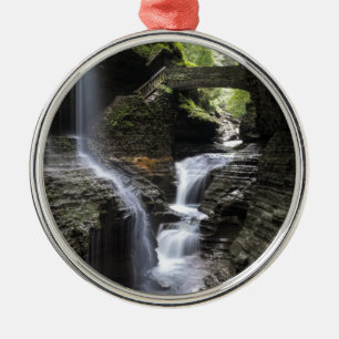 Wasserfälle an Watkins Schlucht, NY Silbernes Ornament