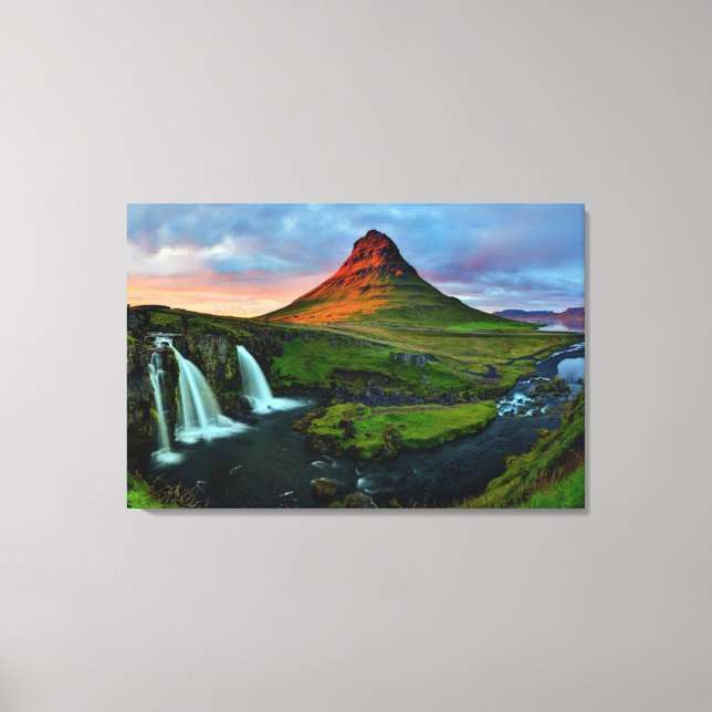 Wasserfälle | Kirkjufell, Island Leinwanddruck (Vorderseite)