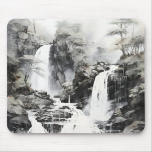 Wasserfälle Monochrome Landschaft Mousepad