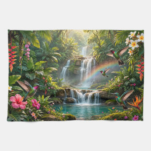 Wasserfälle Regenbogen Kolibris Tropisches Verstec Geschirrtuch