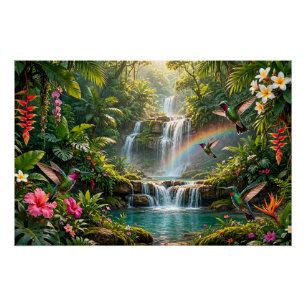 Wasserfälle Regenbogen Kolibris Tropisches Verstec Poster